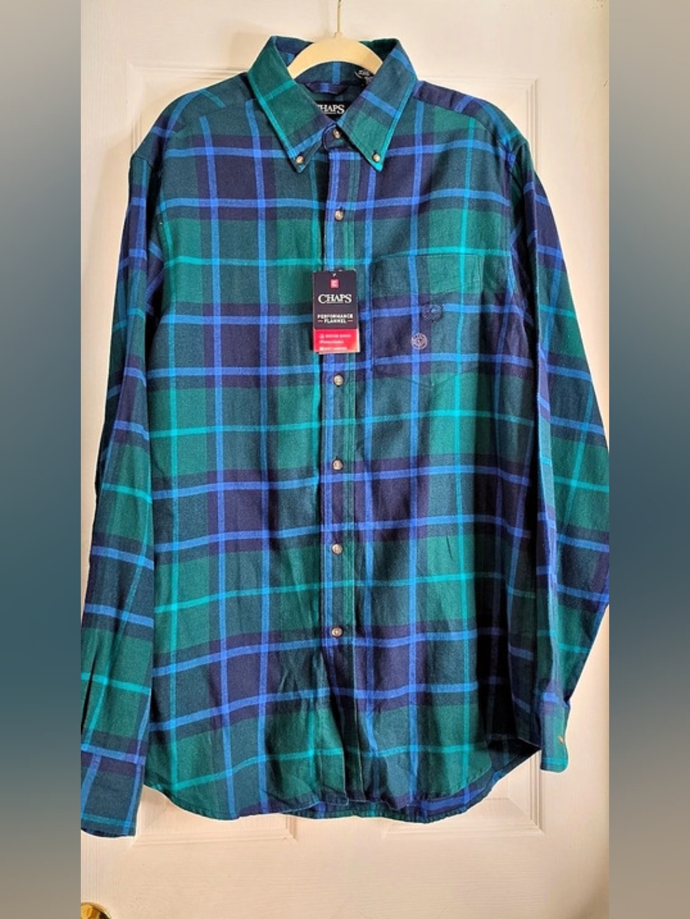 Chaps Performance Flannel Plaid Button-Down Shirt Men's 46R